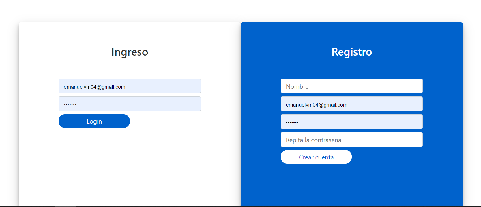 Login and Register  in the same page.